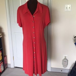 Button down red short sleeve shirt dress